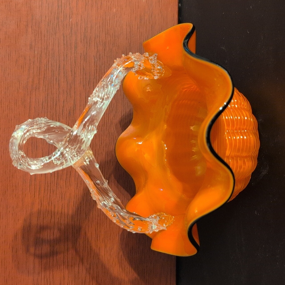 Vintage Hand Blown Glass Basket - Picture 3 of 6
